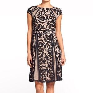 Adrianna Papell Black Lace Overlay Cocktail Dress 4 Fit & Flare Party Wedding